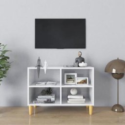 Yoyo - Meuble tv avec pieds en bois massif Blanc brillant 69,5x30x50cm