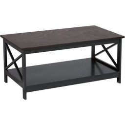 Table Basse Rectangulaire 100 x 55 cm en mdf Noir et Bois Foncé avec Espace de Rangement pour Salon