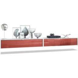 Ensemble de 2 set meuble tv Lana 140 lowboards blanc mat - haute brillance - Façades en Bordeaux