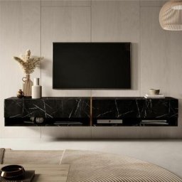 Selsey - mirrgo - Meuble tv 200 cm marbre noir avec insert d'or