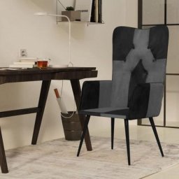 Joli® Mode Fauteuil de télévision Salon - Chaise à oreilles Noir et gris Cuir véritable TOP56718