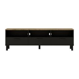 OXFORD Meuble TV décor noir et chene - Style industriel - L 158 x P 40 x H 47 cm