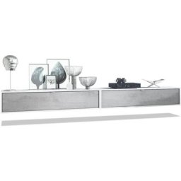 Vladon - Ensemble de 2 set meuble tv Lana 140 lowboards blanc mat - haute brillance - Façades en