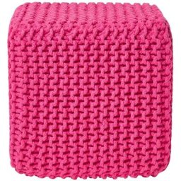 Pouf cube tressé en tricot - Rose fuchsia - Rose fuchsia - Homescapes
