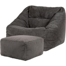 icon Pouf Fauteuil en Velours Côtelé Morgan et Repose-Pieds, XXL Pouf Geant pour Salon, Pouf Poire