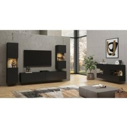 Ensemble de 4 meubles de salon collection eva. Couleur noir et chêne. - Noir