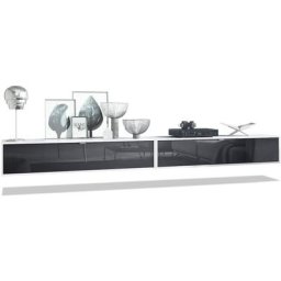 Vladon - Ensemble de 2 set meuble tv Lana 140 lowboards blanc mat - haute brillance - Façades en