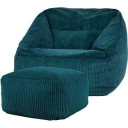 Pouf Fauteuil en Velours Côtelé Morgan et Repose-Pieds, xxl Pouf Geant pour Salon, Pouf Poire