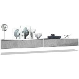 Vladon - Ensemble de 2 set meuble tv Lana 140 lowboards blanc mat - haute brillance - Façades en