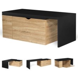 Table basse rotative bois et noir 360° lizzi extensible avec coffre - Noir