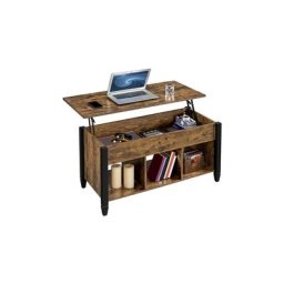 Table Basse Plateau Relevable, Table de Salon Moderne, Table avec Porte-Revues, 3 Compartiments de