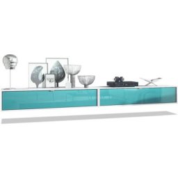 Vladon Ensemble de 2 set meuble TV Lana 140 lowboards blanc mat - haute brillance - Façades en