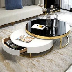 Tables Basses Rond Gigognes Couleur Or Urien, Métal Finition Or, Métal, mdf, Rond, Style