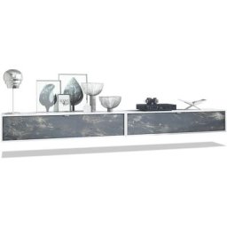 Vladon - Ensemble de 2 set meuble tv Lana 140 lowboards blanc mat - haute brillance - Façades en