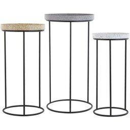 Lot de 3 Tables Basses Appoint Au Look Industriel Effet Granite Noir et Gris Blanc Jaune Pour