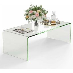 Table Basse Salon en Verre/Table d'Appoint Rectangulaire Forme de u avec Bords Arrondis Lisses,