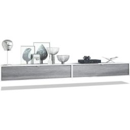 Vladon - Ensemble de 2 set meuble tv Lana 140 lowboards blanc mat - haute brillance - Façades en