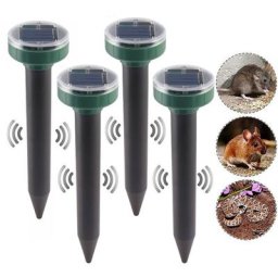 Lot de 4 répulsifs solaires anti-taupes à énergie solaire à ultrasons pour animaux de jardin,