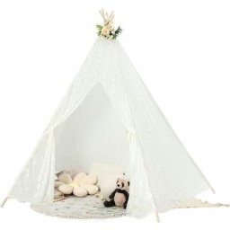 Costway - Tente Tipi Enfant avec Guirlande de Lumières Tipi Fille de Style Princesse en Dentelle