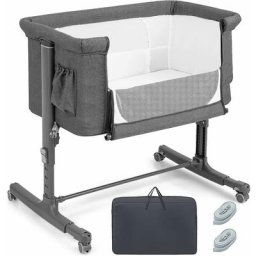 Lit Cododo Bébé 3 en 1 avec Hauteur Réglable 5 Niveaux, Lit Berceau Inclinaison de 10° avec Matelas