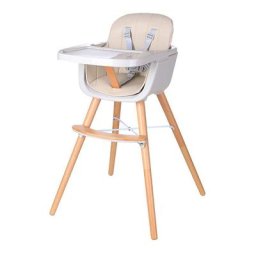 2 en 1 Chaise haute bébé en bois, chaise haute bébé réglable en hauteur, champagne