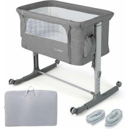 Lit Cododo Bébé 3 en 1 avec Hauteur Réglable 5 Niveaux, Lit Berceau Inclinaison de 10° avec Matelas