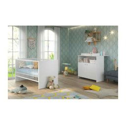 Chambre bébé Duo : Lit 70 x 140 cm + Commode a langer niko - Blanc Trend Team