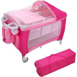 Lit Parapluie Bébé avec Matelas, Moutiquaire, 3 Jouets, et Sac-Pliable, Convient aux 0-36mois, 124