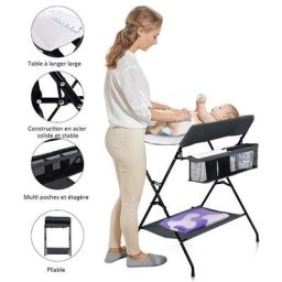 Hofuton Table à Langer Bébé Pliante avec Panier de Rangement à Côté Structure en Fer Charge Max