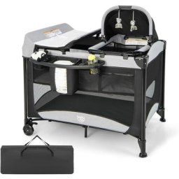 5 en 1 Lit Parapluie Bébé Pliable avec Table à Langer&Berceau Amovible Lit Voyage Bébé avec