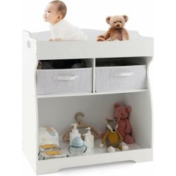 Table à Langer avec 2 Tiroirs et Grand Bac de Rangement Charge 15 kg, Commode à Langer avec Matelas