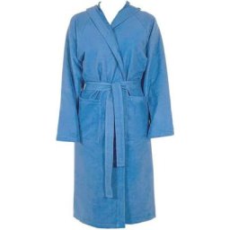 Emmevi - Peignoir Microfibre Moderne Couleur Unie Doux Homme Femme Ceinture Poches Capuche Bleu