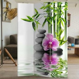Paravent Séparé 3 Panneaux Imprimés Recto et Verso Pierres d'Orchidées zen 180x120cm