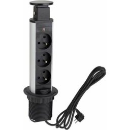 Bloc multiprise rétractable à encastrer avec 3 prises de courant 230V escamotable Ø60mm câble 2m