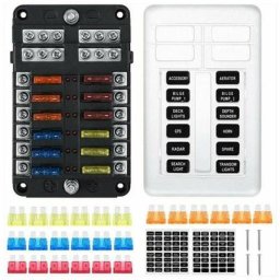 GP - Porte à Fusible à Lame de 12 Voies, Boîte à Fusibles avec 24 Fusibles 12 Voyants led Couvercle