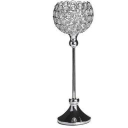 Bougeoir à Pied en Métal et en Verre Argenté pour Bougies Piliers Parfait pour Décorer Table de