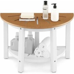 COSTWAY Tabouret Salle de Bain à 2 Niveaux Semi-Circulaire, Petit Tabouret de Douche Imperméable