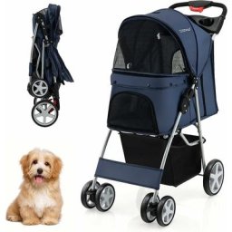 Poussette pour Chien Pliable à 4 Roues Charge 15KG, Chariot pour Chat Portable avec Panier de