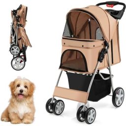 Poussette pour Chien Pliable à 4 Roues Charge 15KG, Chariot pour Chat Portable avec Panier de
