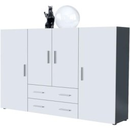 Vladon - Buffet haut Commode Nora Anthracite mat en Décor Naturel - Haute brillance - Portes en