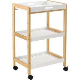 Chariot de service cuisine roulant desserte avec plateau amovible roulettes bambou mdf plastique 75