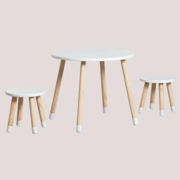 Ensemble avec une Table et 2 tabourets en bois Patton Style Kids Sklum Blanc - Blanc