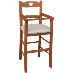 Okaffarefatto - Chaise Haute en Bois Cerisier Avec Siège Rembourré Cuir Synthetique Beige/Crème