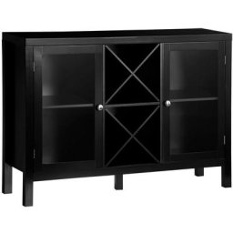 Buffet meuble de rangement 2 portes vitrées avec étagère réglable et porte-bouteilles dim. 107I x