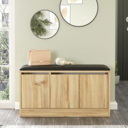 Banc à chaussure 3 portes Cybard Chêne clair et Tissu Noir - Chêne clair
