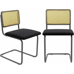 Chaises de Salle à Manger Lot de 2 Dossier en Rotin pp, Style Vintage, Siège Rembourré, Cadre en