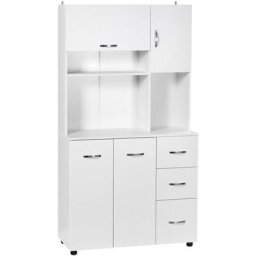 Armoire de cuisine multi-rangement 4 portes 3 tiroirs étagère + grand plateau 89L x 39l x 168H cm