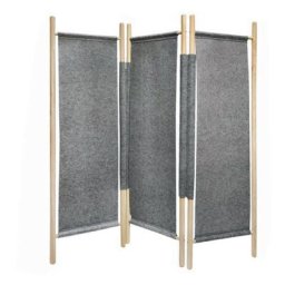 Paravent 3 volets en bois brut et feutrine gris H174 cm - agde 6506