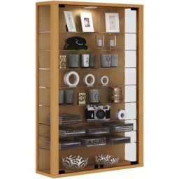 Vitrosa Mini Vitrine murale avec 2 portes vitrées, 8 tablettes en verre, imitation hêtre. - Marron