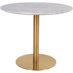 Bojan Table à manger Ø90 cm, look marbre, pieds couleur laiton. - Laiton